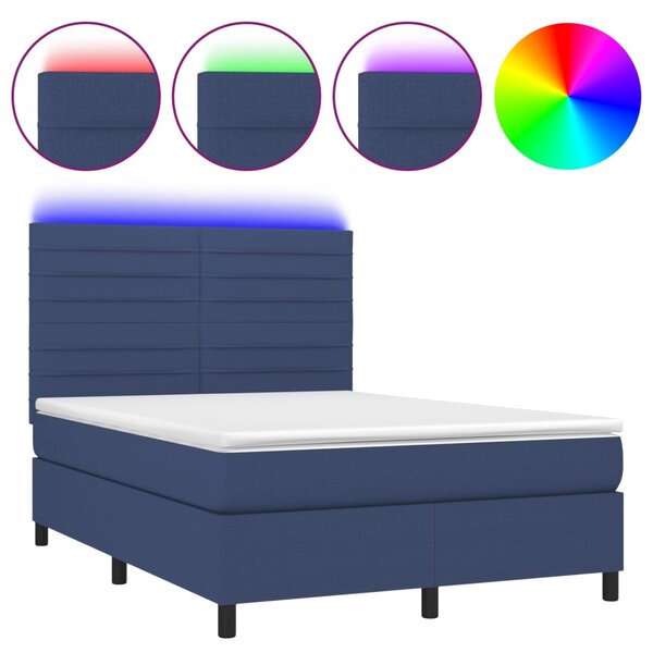 Krevet box spring s madracem LED plavi 140x190 cm od tkanine - Plava / 140 x 190 cm