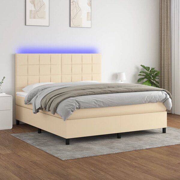 Krevet box spring s madracem LED krem 160x200 cm od tkanine - Krema / 160 x 200 cm