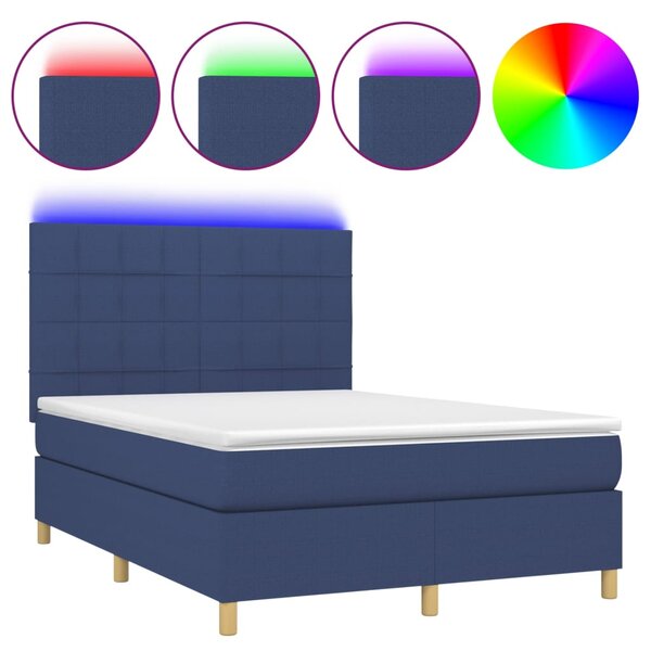 Krevet box spring s madracem LED plavi 140x190 cm od tkanine - Plava / 140 x 190 cm