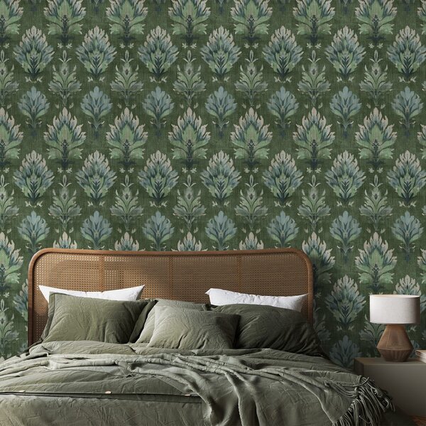 Tapeta zeleni vintage biljni ornamenti