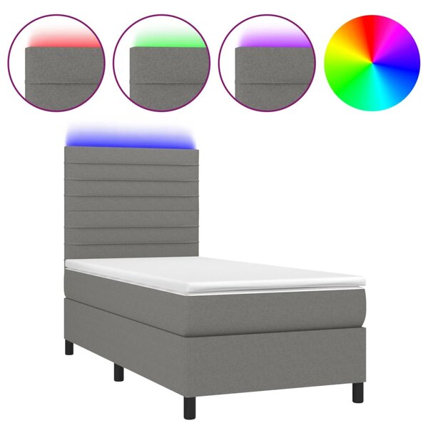 Krevet box spring s madracem LED tamnosivi 80 x 200 cm tkanina - Siva / 80 x 200 cm