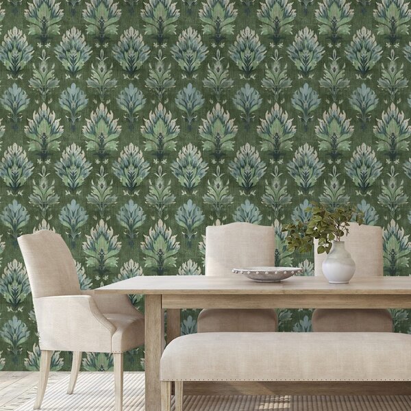 Tapeta zeleni vintage biljni ornamenti