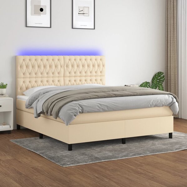 Krevet box spring s madracem LED krem 160x200 cm od tkanine - Krema / 160 x 200 cm
