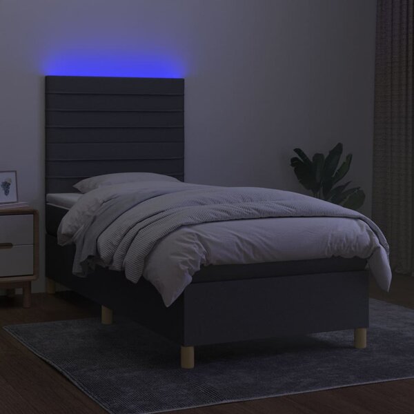 Krevet box spring s madracem LED tamnosivi 80 x 200 cm tkanina - Siva / 80 x 200 cm