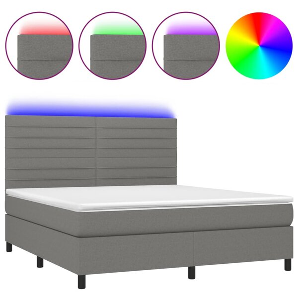 Krevet box spring s madracem LED tamnosivi 180x200 cm tkanina - Siva / 180 x 200 cm