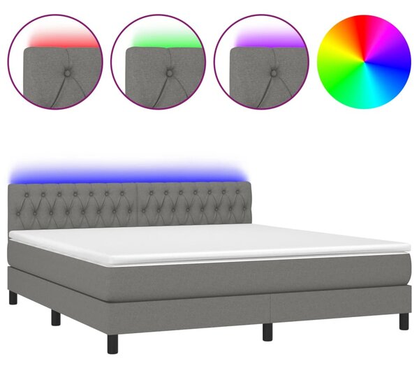 Krevet box spring s madracem LED tamnosivi 180x200 cm tkanina - Siva / 180 x 200 cm