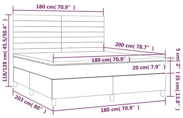 Krevet box spring s madracem LED tamnosivi 180x200 cm tkanina - Siva / 180 x 200 cm