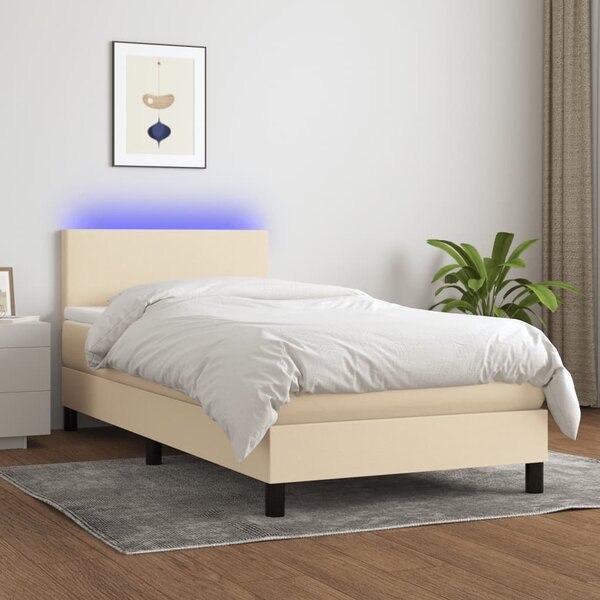 Krevet box spring s madracem LED krem 90x190 cm od tkanine - Krema / 90 x 190 cm