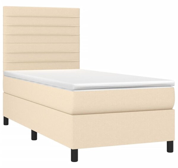 Krevet box spring s madracem LED krem 90x190 cm od tkanine - Krema / 90 x 190 cm