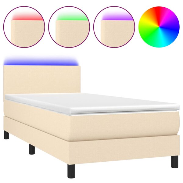 Krevet box spring s madracem LED krem 90x190 cm od tkanine - Krema / 90 x 190 cm