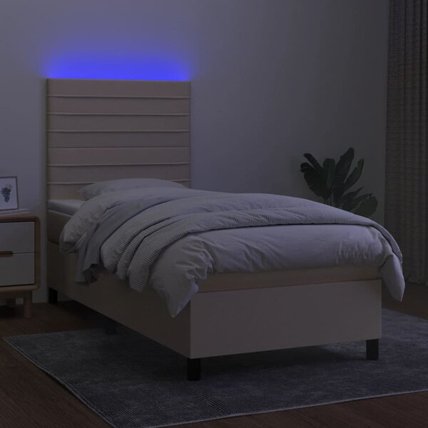 Krevet box spring s madracem LED krem 90x190 cm od tkanine - Krema / 90 x 190 cm