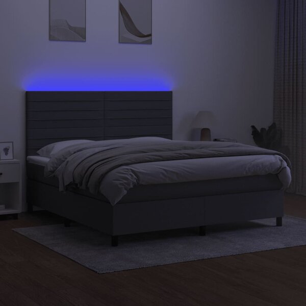 Krevet box spring s madracem LED tamnosivi 180x200 cm tkanina - Siva / 180 x 200 cm