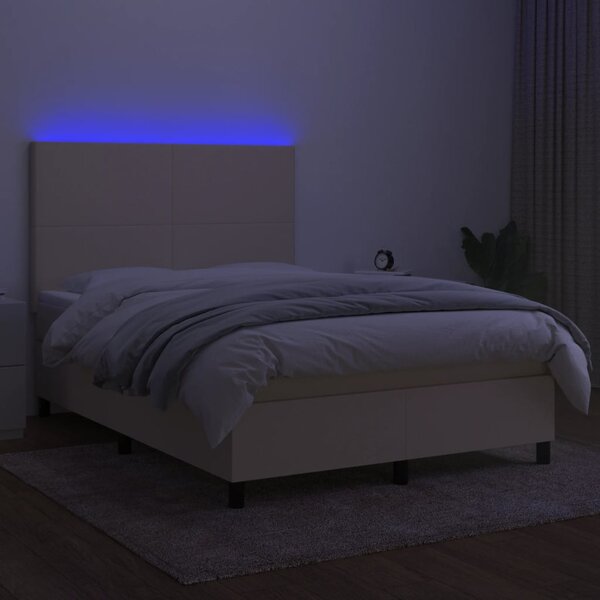 Krevet box spring s madracem LED krem 140x190 cm od tkanine - Krema / 140 x 190 cm