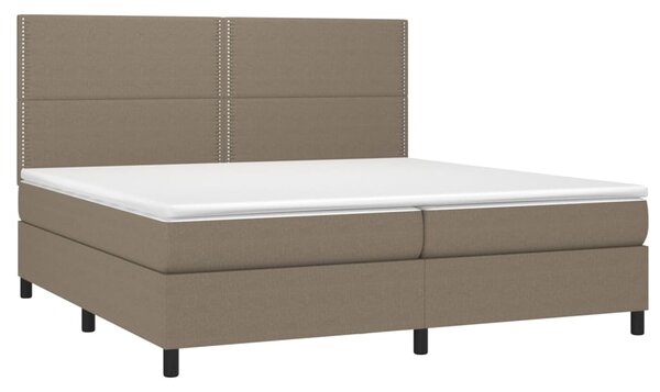 Krevet box spring s madracem LED smeđesivi 200x200 cm tkanina - Tupe / 200 x 200 cm