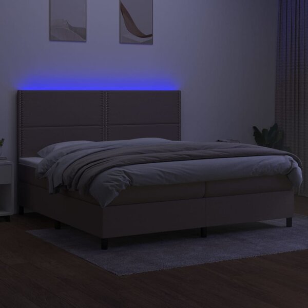 Krevet box spring s madracem LED smeđesivi 200x200 cm tkanina - Tupe / 200 x 200 cm