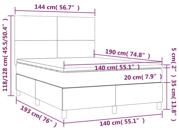 Krevet box spring s madracem LED krem 140x190 cm od tkanine - Krema / 140 x 190 cm