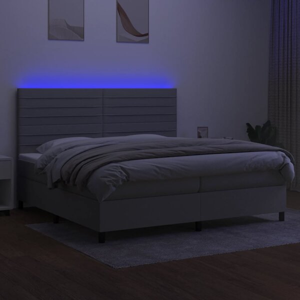 Krevet box spring s madracem LED svjetlosivi 200x200 cm tkanina - Siva / 200 x 200 cm
