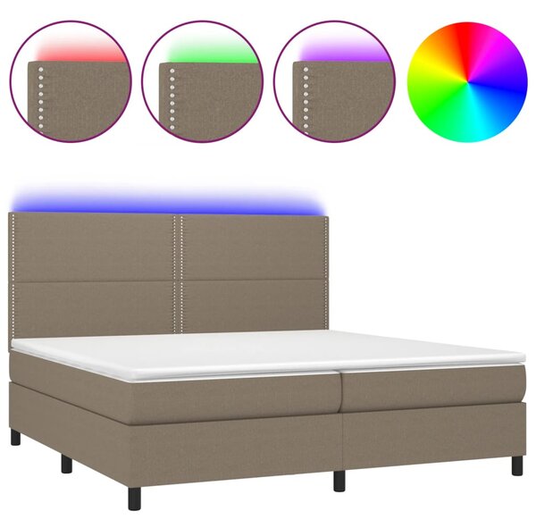 Krevet box spring s madracem LED smeđesivi 200x200 cm tkanina - Tupe / 200 x 200 cm