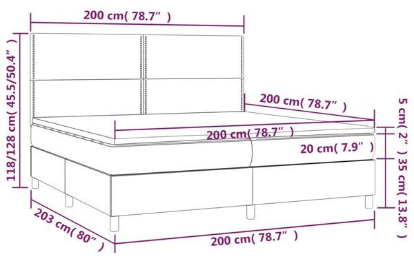 Krevet box spring s madracem LED smeđesivi 200x200 cm tkanina - Tupe / 200 x 200 cm