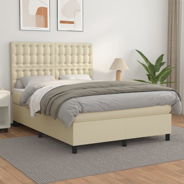 Krevet s oprugama i madracem krem 140 x 190 cm od umjetne kože - Krema / 140 x 190 cm
