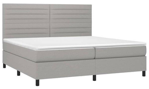Krevet box spring s madracem LED svjetlosivi 200x200 cm tkanina - Siva / 200 x 200 cm