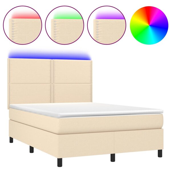 Krevet box spring s madracem LED krem 140x190 cm od tkanine - Krema / 140 x 190 cm
