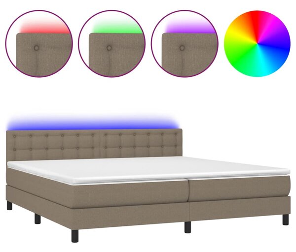 Krevet box spring s madracem LED smeđesivi 200x200 cm tkanina - Tupe / 200 x 200 cm