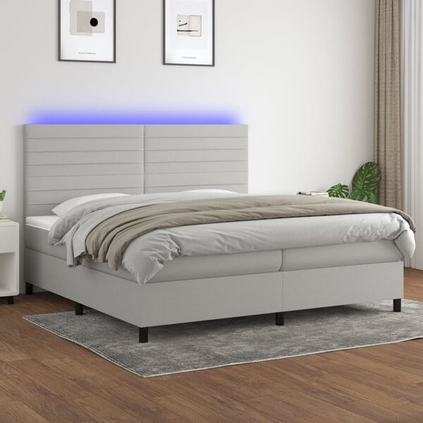 Krevet box spring s madracem LED svjetlosivi 200x200 cm tkanina - Siva / 200 x 200 cm