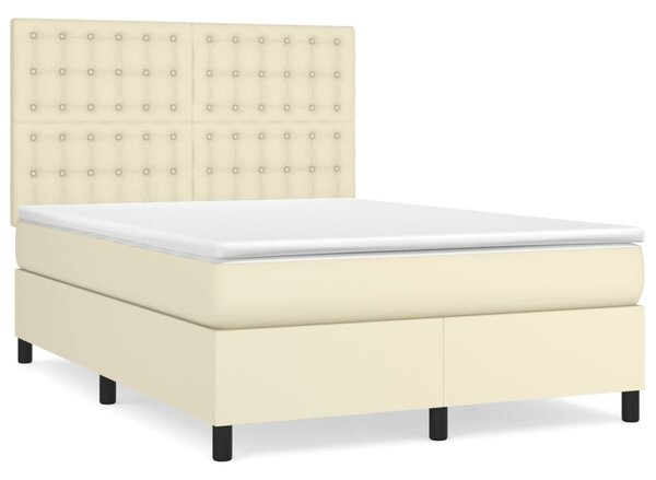 Krevet s oprugama i madracem krem 140 x 190 cm od umjetne kože - Krema / 140 x 190 cm