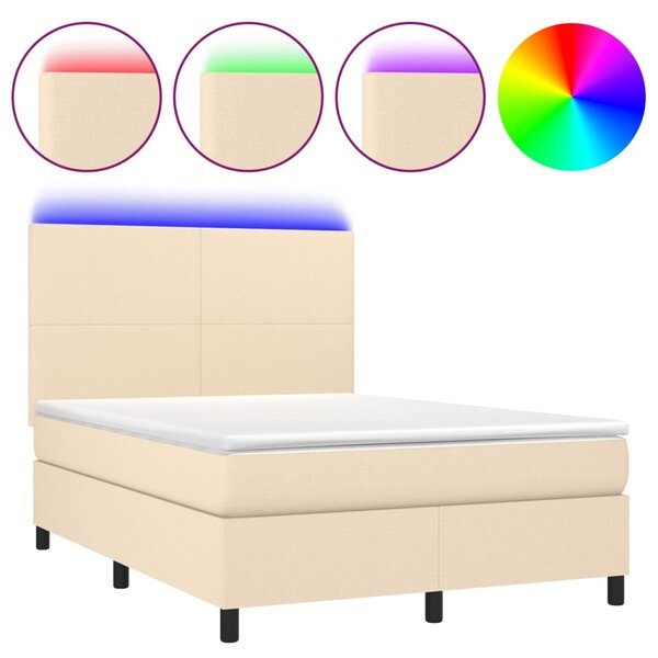 Krevet box spring s madracem LED krem 140x190 cm od tkanine - Krema / 140 x 190 cm