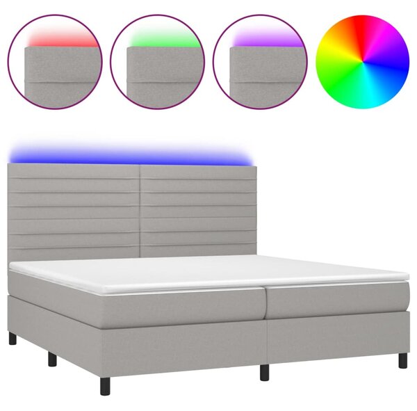 Krevet box spring s madracem LED svjetlosivi 200x200 cm tkanina - Siva / 200 x 200 cm