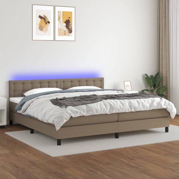 Krevet box spring s madracem LED smeđesivi 200x200 cm tkanina - Tupe / 200 x 200 cm