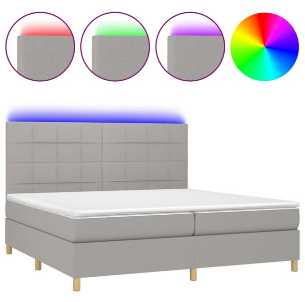 Krevet box spring s madracem LED svjetlosivi 200x200 cm tkanina - Siva / 200 x 200 cm