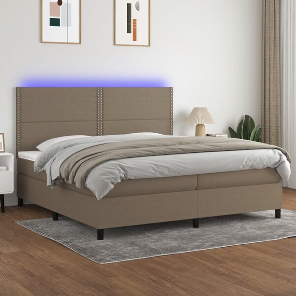 Krevet box spring s madracem LED smeđesivi 200x200 cm tkanina - Tupe / 200 x 200 cm