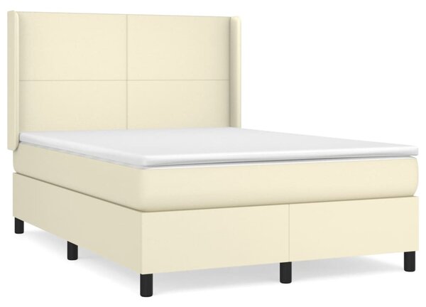 Krevet s oprugama i madracem krem 140 x 190 cm od umjetne kože - Krema / 140 x 190 cm
