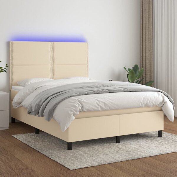Krevet box spring s madracem LED krem 140x190 cm od tkanine - Krema / 140 x 190 cm
