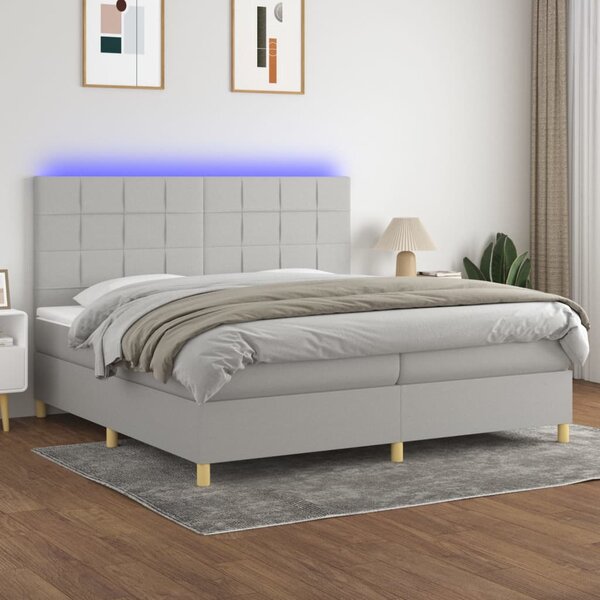 Krevet box spring s madracem LED svjetlosivi 200x200 cm tkanina - Siva / 200 x 200 cm