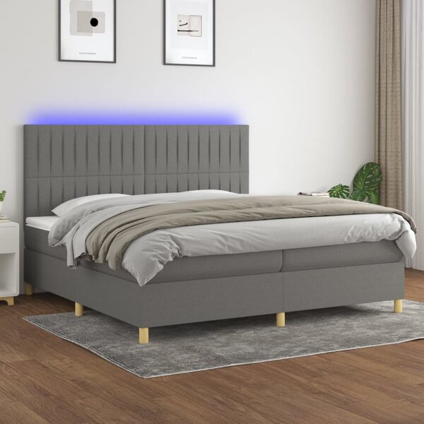 Krevet box spring s madracem LED tamnosivi 200x200 cm tkanina - Siva / 200 x 200 cm