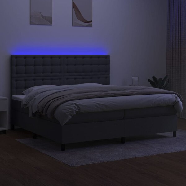 Krevet box spring s madracem LED tamnosivi 200x200 cm tkanina - Siva / 200 x 200 cm