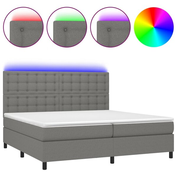 Krevet box spring s madracem LED tamnosivi 200x200 cm tkanina - Siva / 200 x 200 cm