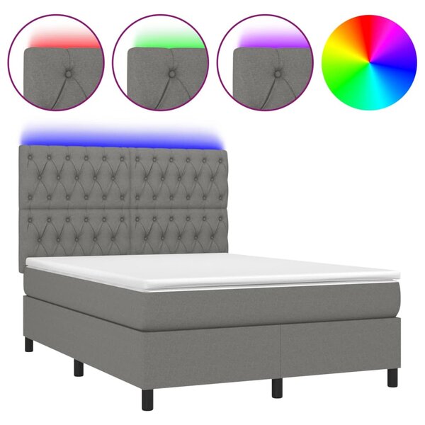 Krevet box spring s madracem LED tamnosivi 140x200 cm tkanina - Siva / 140 x 200 cm