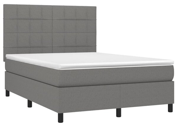 Krevet box spring s madracem LED tamnosivi 140x200 cm tkanina - Siva / 140 x 200 cm
