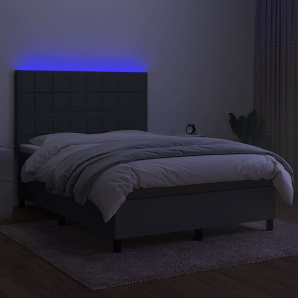 Krevet box spring s madracem LED tamnosivi 140x200 cm tkanina - Siva / 140 x 200 cm