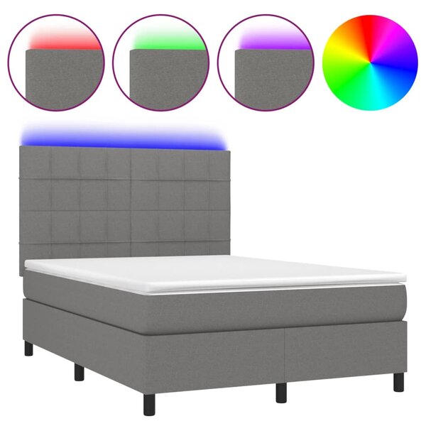 Krevet box spring s madracem LED tamnosivi 140x200 cm tkanina - Siva / 140 x 200 cm