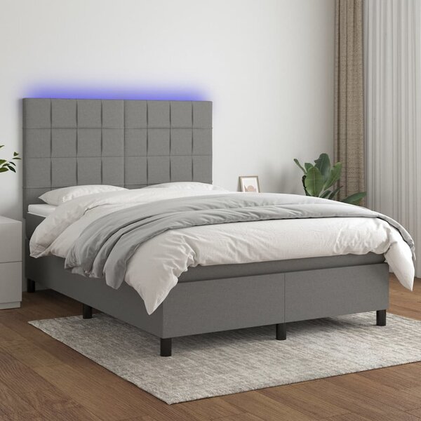 Krevet box spring s madracem LED tamnosivi 140x200 cm tkanina - Siva / 140 x 200 cm