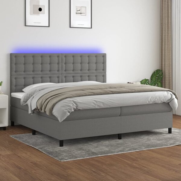 Krevet box spring s madracem LED tamnosivi 200x200 cm tkanina - Siva / 200 x 200 cm