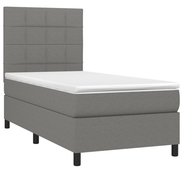Krevet box spring s madracem LED tamnosivi 90x200 cm tkanina - Siva / 90 x 200 cm