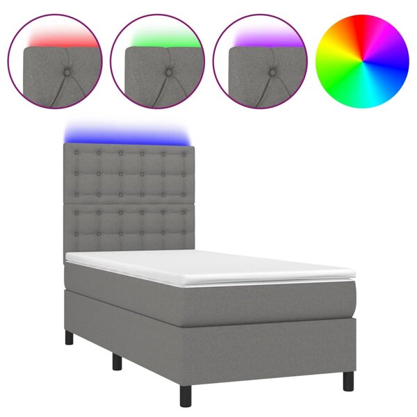 Krevet box spring s madracem LED tamnosivi 90x200 cm tkanina - Siva / 90 x 200 cm