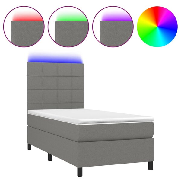Krevet box spring s madracem LED tamnosivi 90x200 cm tkanina - Siva / 90 x 200 cm