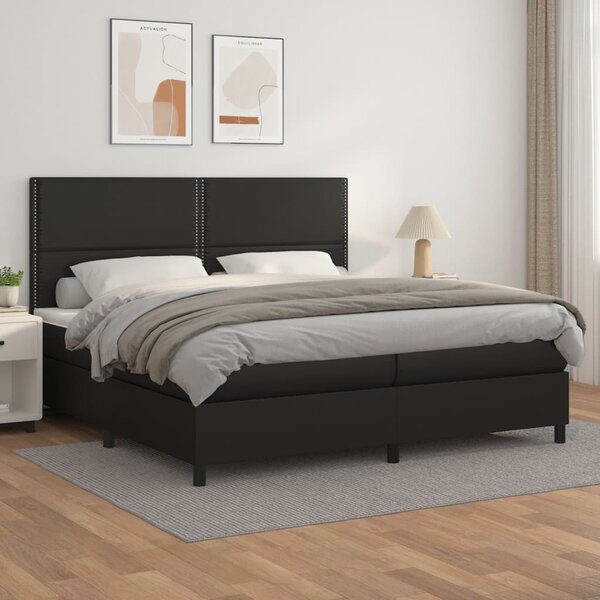 Krevet s oprugama i madracem crni 200x200 cm od umjetne kože - Crna / 200 x 200 cm